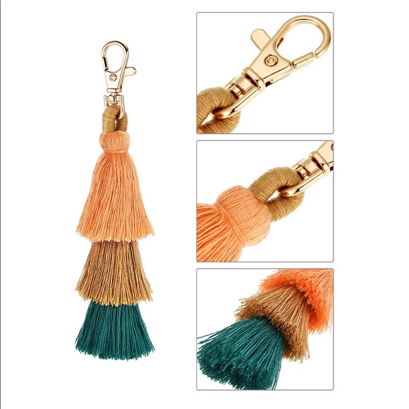 BOHO Tassel Charm/Keychain for Purse π Teal, Orange, Maroon - Picture 4 of 7